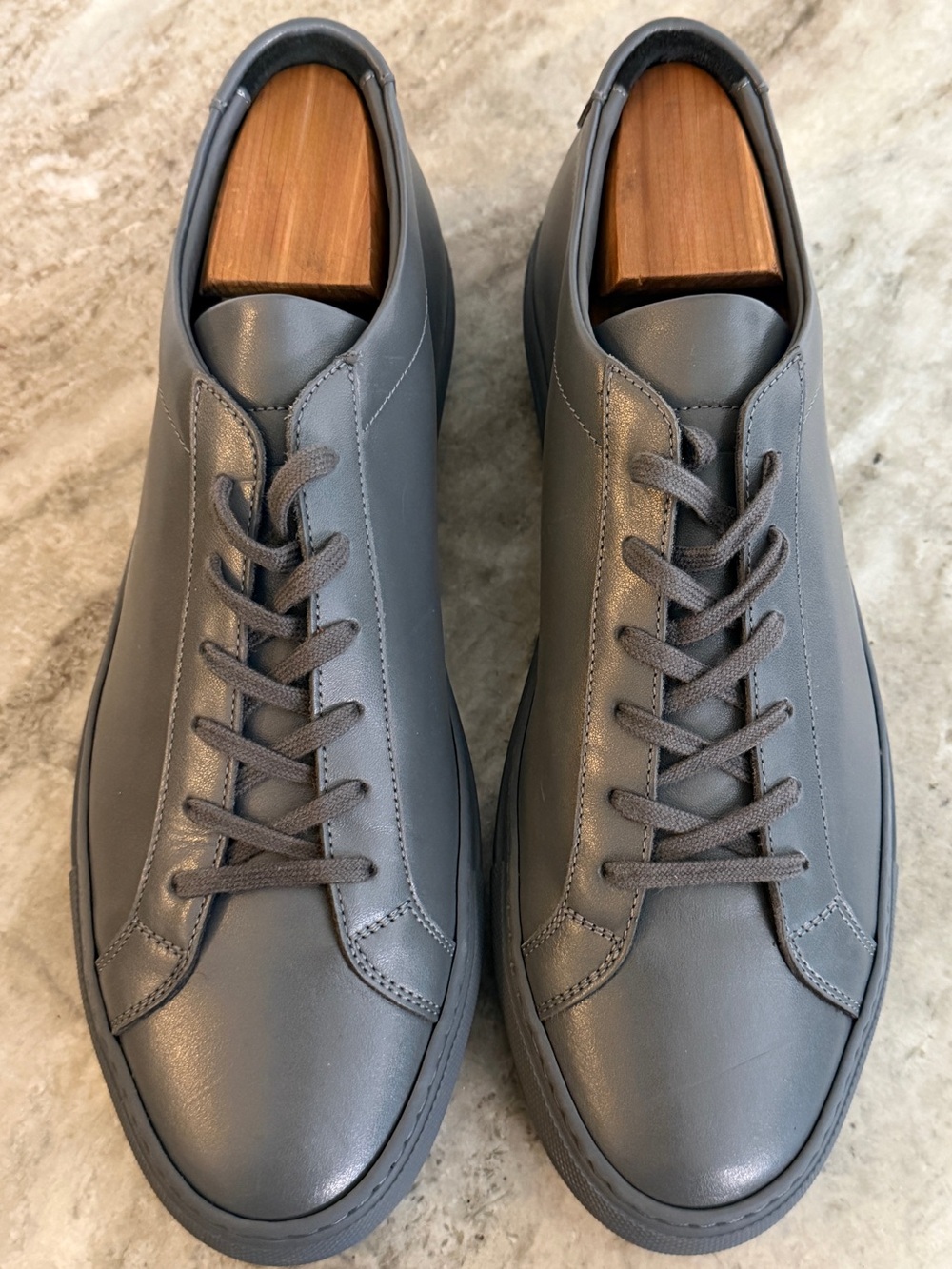 COMMON PROJECTS ORIGINAL ACHILLES LOW GRAY LEATHER 11 44 MINIMALIST $500 ITALY - Picture 2 of 11